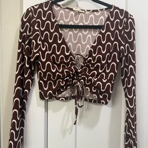 Meraki Brown and White Wave Pattern Crop Top
